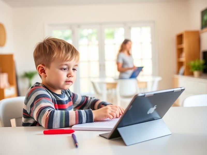Child safely using tablet for learning